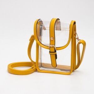 Mustard Transparent Clear CrossBody Purse Bag Leather Buckle Women Accessory